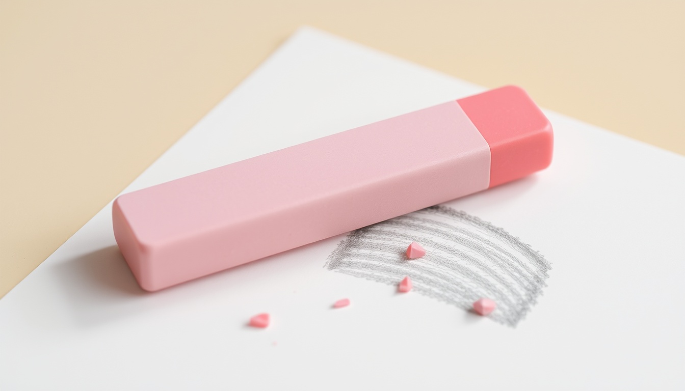 Ластик стирает карандашный след на бумаге: erase.